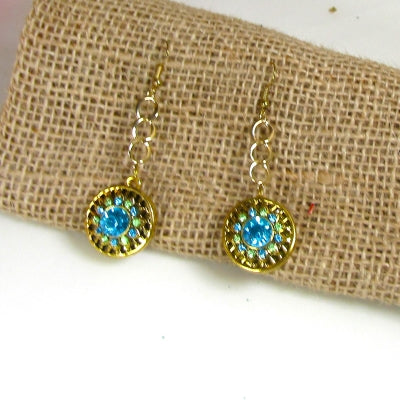 Blue & Green Crystal Drop Earrings