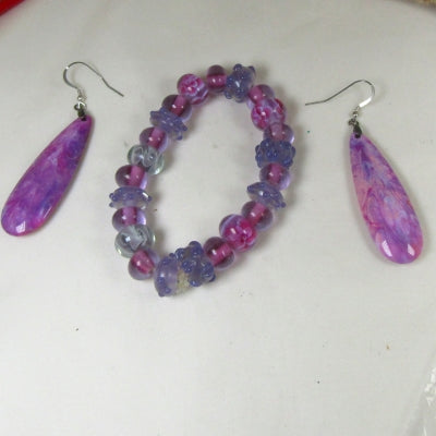 Marbled Purple Teardrop Drop Earrings Long