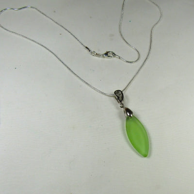 Green Teardrop  Sea Glass Pendant Necklace