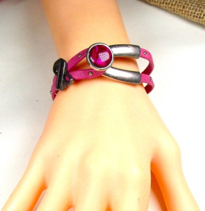 Pink Awareness Leather Bracelet Wishbone Design