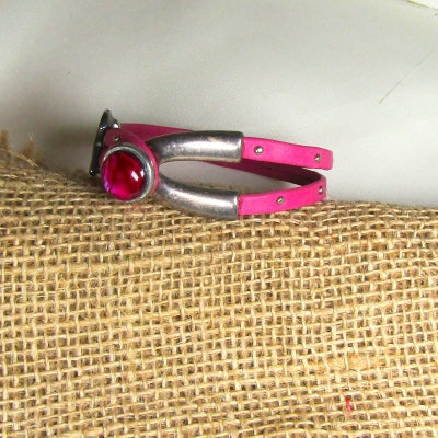 Pink Awareness Leather Bracelet