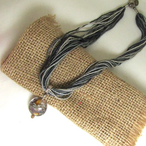 Black & Grey Artisan Bead Multistrand Necklace