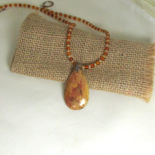 Picasso Jasper and Amber Pendant Necklace 