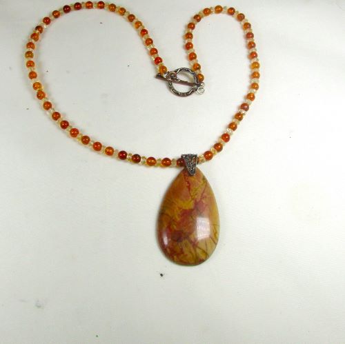 Picasso Jasper and Amber Pendant Necklace
