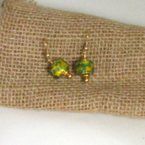 Green and Gold Artisan Bead Earrings