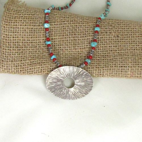 Mexican Turquoise Necklace With Big Bold Silver Pendant