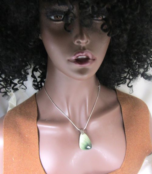 Pendant Necklace Green Jasper Gemstone Pendant Silver Chain