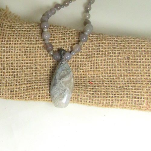 Grey Gemstone Necklace Chalcedony Pendant Necklace 