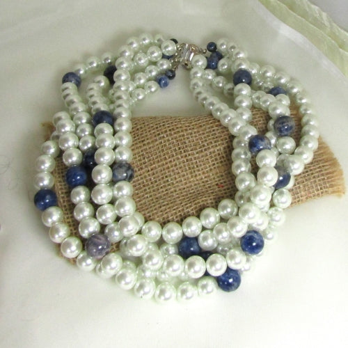 Statement Pearl Necklace 5 Strands 