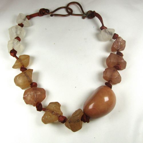 Chunky Tagua Nut Necklace with Big Light Brown Nugget  Beads.