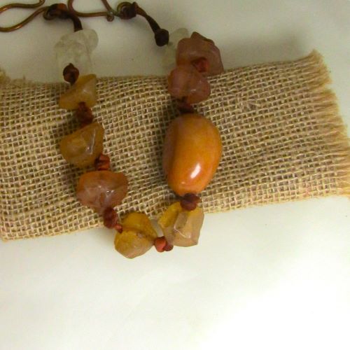 Chunky Tagua Nut Necklace with Golden Light Brown Nugget Beads -