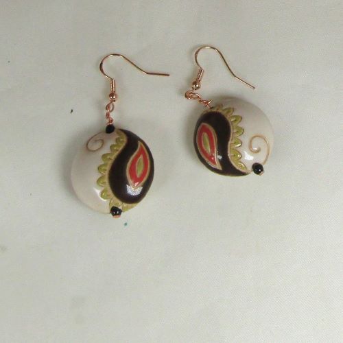Ivory & Red Earrings  on Rose Gold Ear Wires