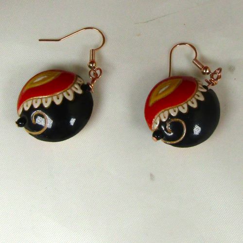 Handmade Black & Red Earrings  on rose gold ear wires