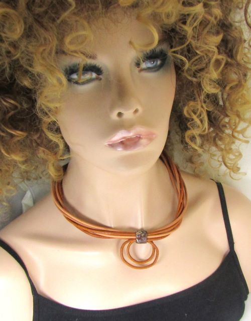 Tan Leather Necklace Unusual  Necklace