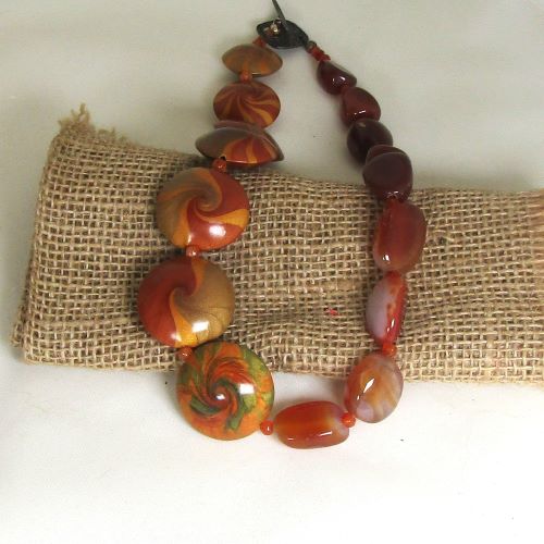 Handmade Artisan Bead Necklace with Gemstone Accents 