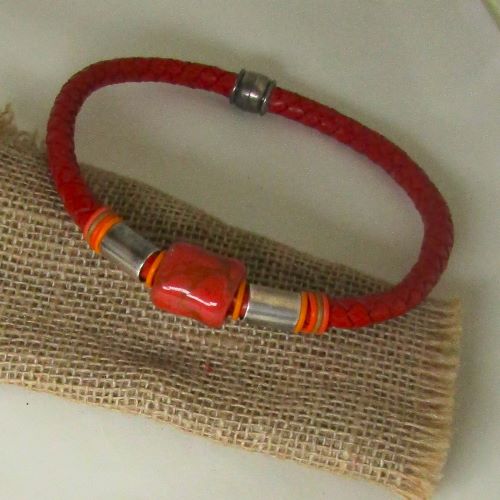 Kazuri Bead Red Braided Leather Choker Necklace 
