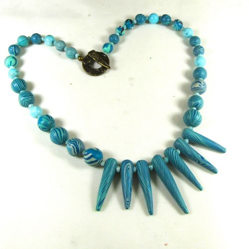 Artisan Handmade Bold Necklace Aqua Swirled Beads
