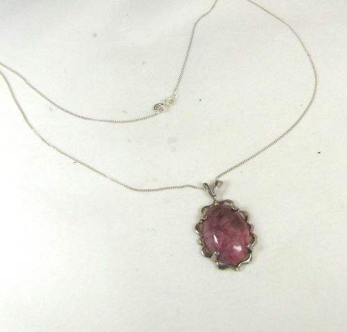 Dusty Rose Gemstone Rhodonite Pendant Necklace