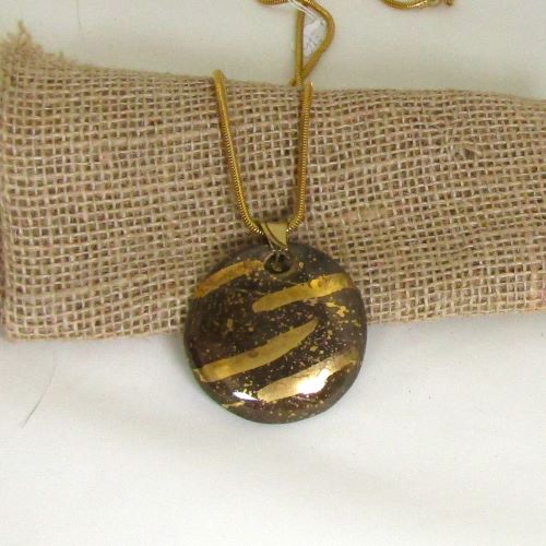Large Pendant Necklace African Inspired Kazuri Pendant On Gold Chain 