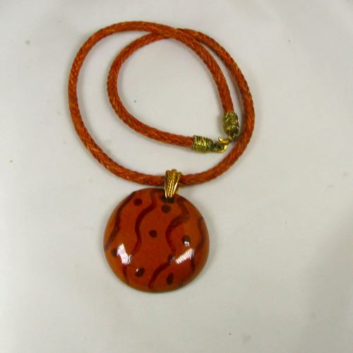 Handmade Rust Kazuri Pendant Necklace