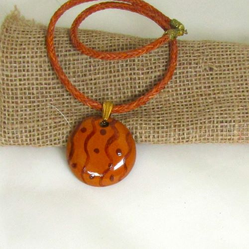 Handmade Rust Kazuri Pendant Necklace 