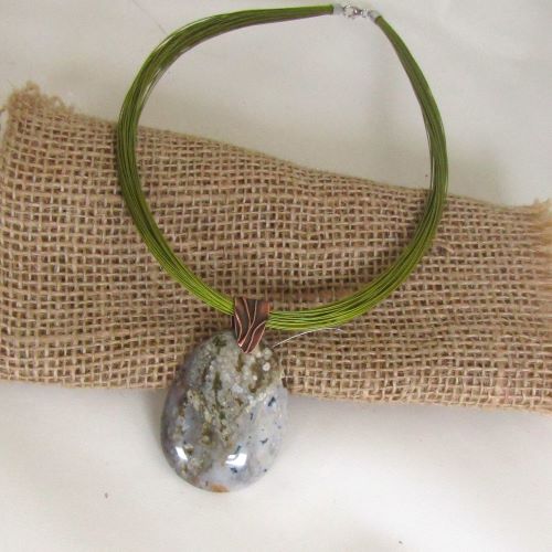 Buy designer cut ocean jasper gemstone pendant onolive green colored multi-strand neck wire