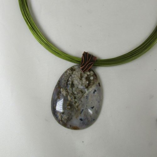 Jasper Ocean Gemstone Pendant on Green Mult-strand Necklace