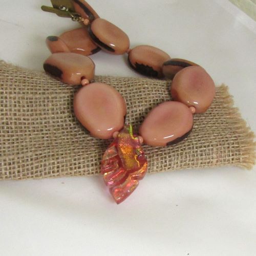 Pink Tagua Nut Statement Necklace with Handmade Pendant