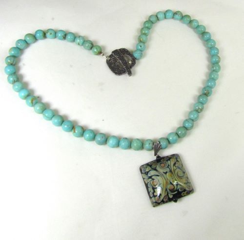 Turquoise Necklace with Handmade Fair Trade  Artisan  Pendant