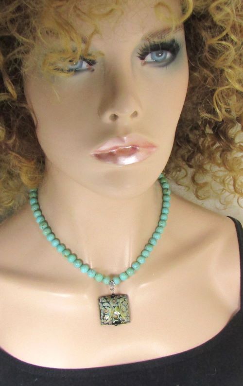 Turquoise Necklace with Handmade Fair Trade  Artisan  Pendant