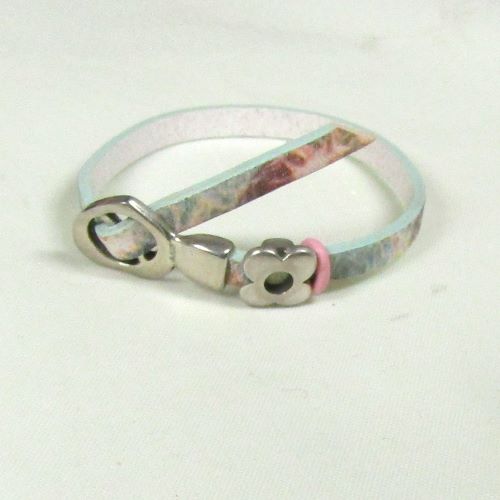 Pink & Aqua Girl's Leather Bracelet with Heart & Flower Accents