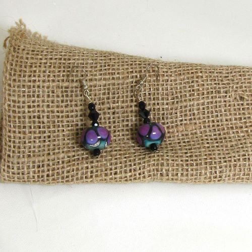 Handmade Purple & Black Artisan Earrings -