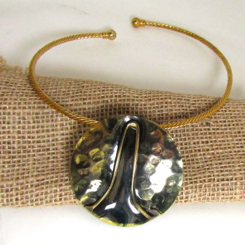 Big Bold Bronze Pendant on Gold Necklace Wire