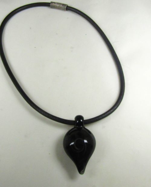 One Of A Kind  Black Handmade Pendant on Leather Necklace