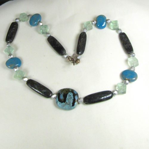 Handmade Kazuri Bead Necklace with Astrophylite