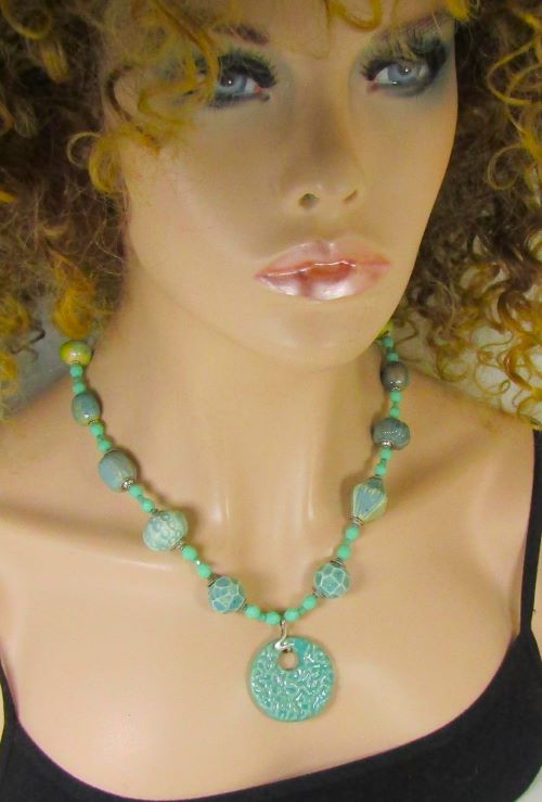 Aqua Handmade Artisan Necklace with Swazi Pendant