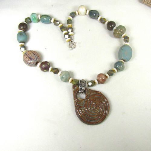 Earth Tones Handmade Necklace with Fair Trade Bead Bold Pendant