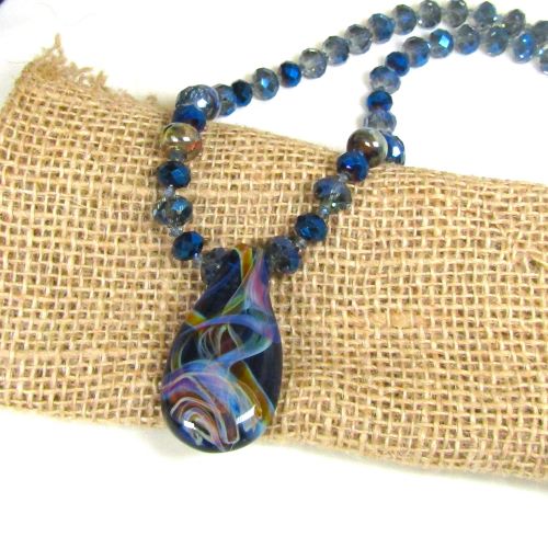 Blue Crystal Artisan Pendant Necklace