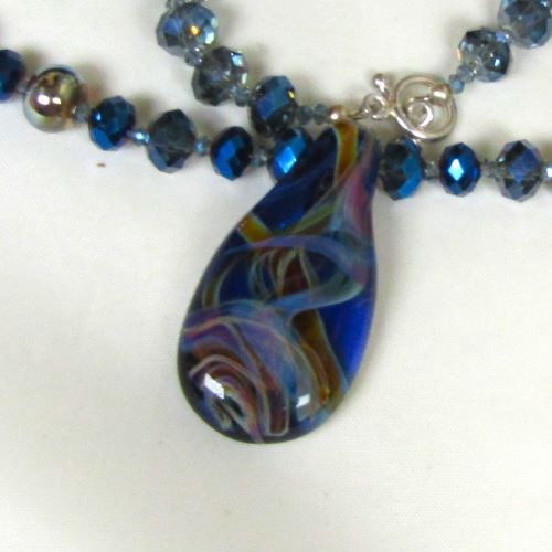 Blue Crystal Artisan Pendant Necklace