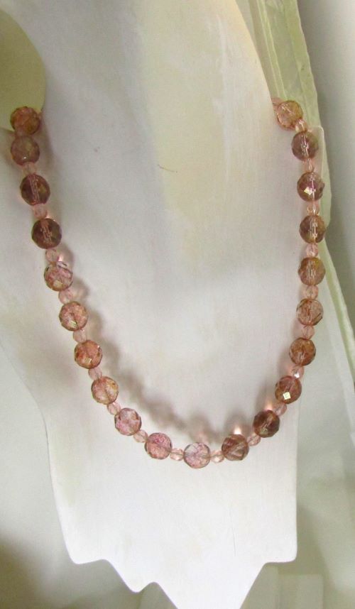 Rose Czech Crystal Bead Necklace- Retro Look