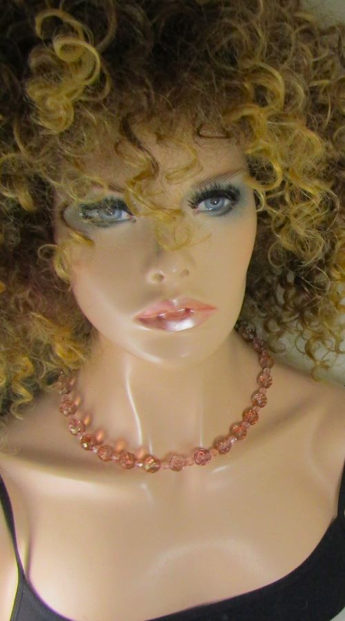 Rose Czech Crystal Bead Necklace- Retro Look