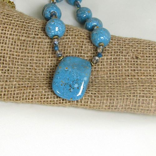 Kazuri Jewelry Necklace in Turquoise and Gold African Bead