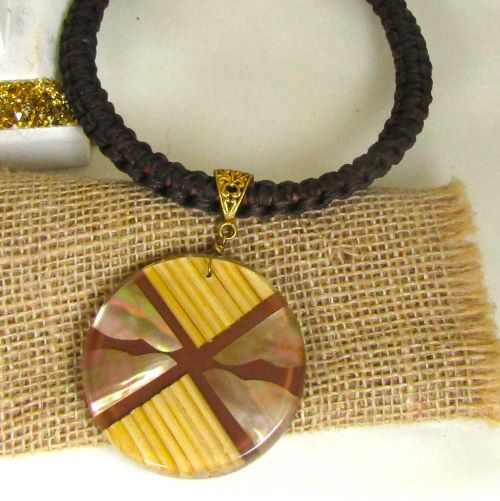 Big Bamboo Inlay Pendant Necklace Affordable Unisex