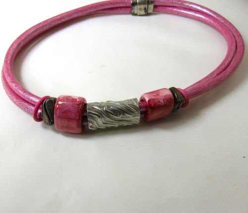 Pink Leather Choker Necklace