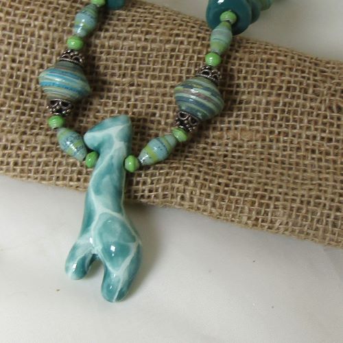 Buy Handmade Aqua Giraffe Fair Trade Bead Necklace