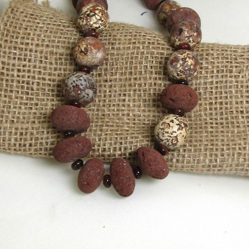 Earthy Tone lava & agate necklace & Earrings