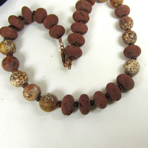 Red Lava and Agate Gemstone Necklace & Earrings