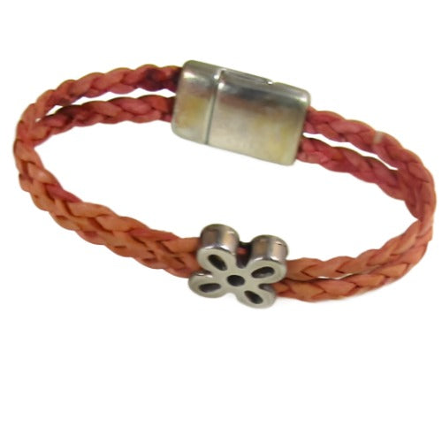 Pretty Pink Girl's Braided Leather Bracelet