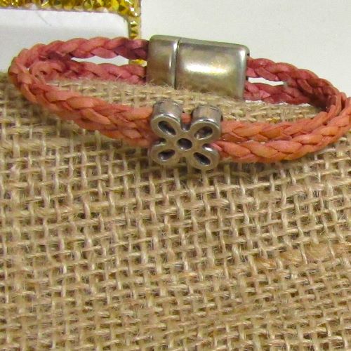 Pretty Pink Girl's Braided Leather Bracelet 