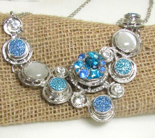 Multi-stone Black Crystal & Rhinestone Pendant Necklace and Earrings -